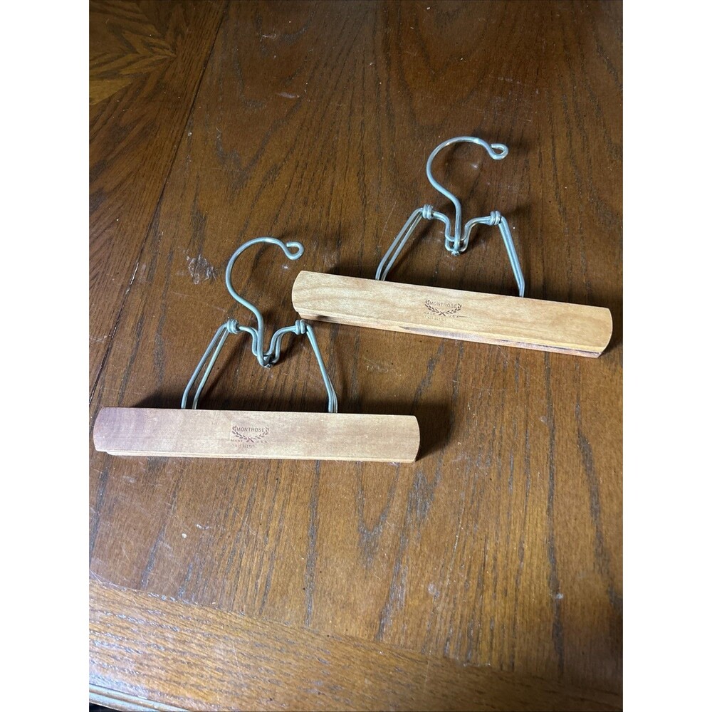 Set Of 2 Vintage Monrose Wooden Trouser Hangers Made In USA